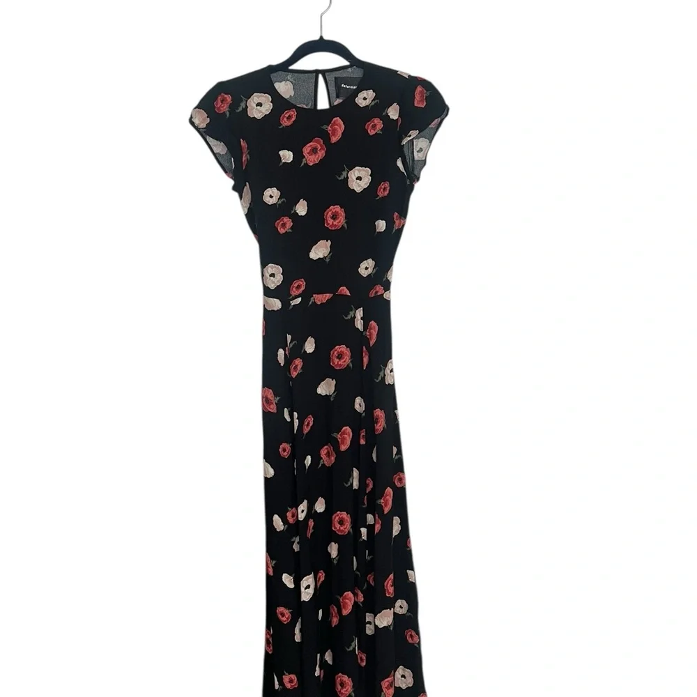 Reformation Black Floral Cap Sleeve Midi Dress – Size 4 - Picture 2 of 5